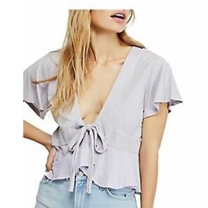 We the free purple flutter sleeve wrap top